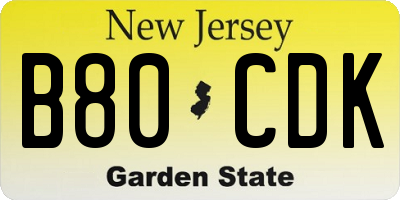 NJ license plate B80CDK