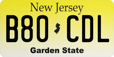 NJ license plate B80CDL