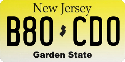 NJ license plate B80CDO