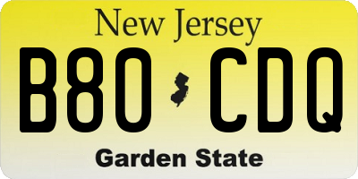 NJ license plate B80CDQ