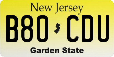 NJ license plate B80CDU