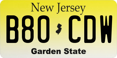 NJ license plate B80CDW