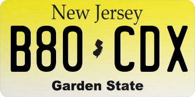 NJ license plate B80CDX