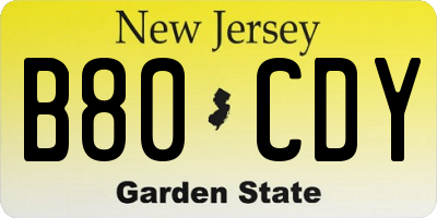 NJ license plate B80CDY