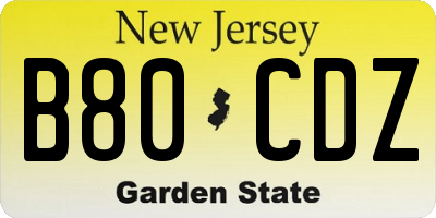 NJ license plate B80CDZ