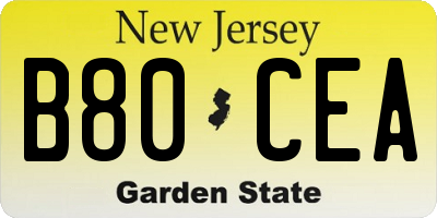 NJ license plate B80CEA