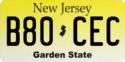 NJ license plate B80CEC