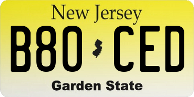 NJ license plate B80CED