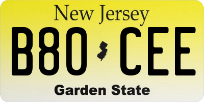 NJ license plate B80CEE