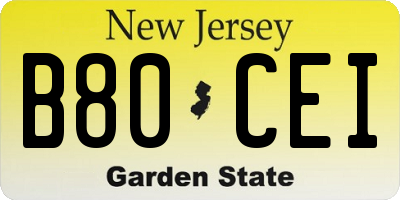 NJ license plate B80CEI