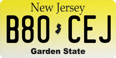 NJ license plate B80CEJ