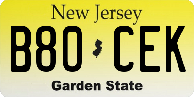 NJ license plate B80CEK