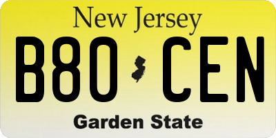 NJ license plate B80CEN