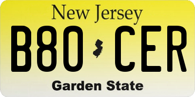 NJ license plate B80CER