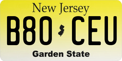 NJ license plate B80CEU