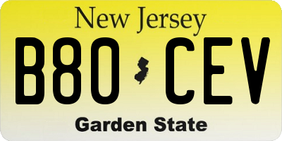 NJ license plate B80CEV