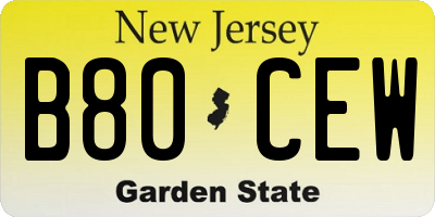 NJ license plate B80CEW