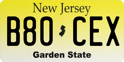 NJ license plate B80CEX
