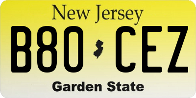 NJ license plate B80CEZ