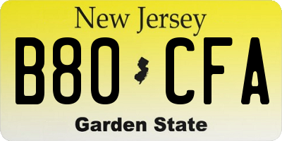 NJ license plate B80CFA