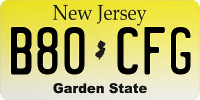 NJ license plate B80CFG
