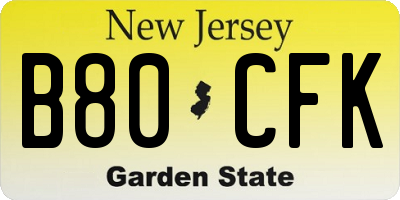 NJ license plate B80CFK