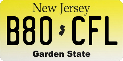 NJ license plate B80CFL