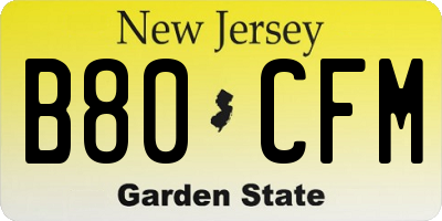 NJ license plate B80CFM