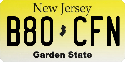 NJ license plate B80CFN