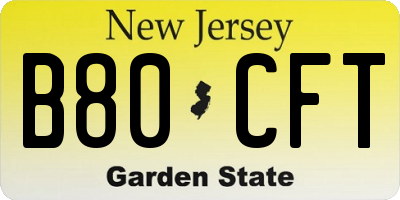 NJ license plate B80CFT