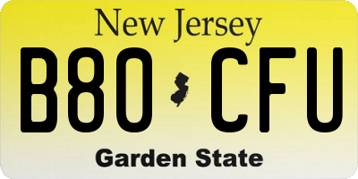 NJ license plate B80CFU