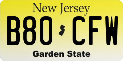 NJ license plate B80CFW