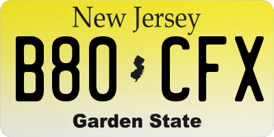 NJ license plate B80CFX