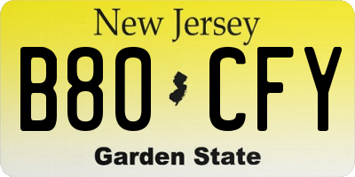 NJ license plate B80CFY