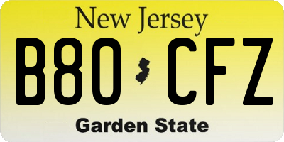 NJ license plate B80CFZ