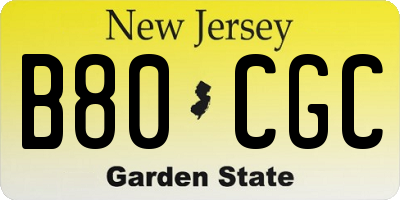 NJ license plate B80CGC