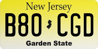 NJ license plate B80CGD