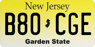 NJ license plate B80CGE