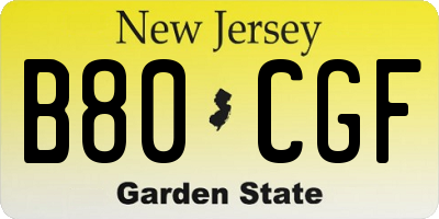 NJ license plate B80CGF