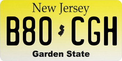 NJ license plate B80CGH