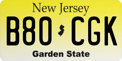 NJ license plate B80CGK