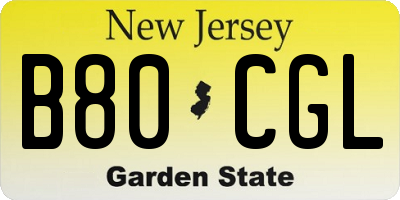 NJ license plate B80CGL