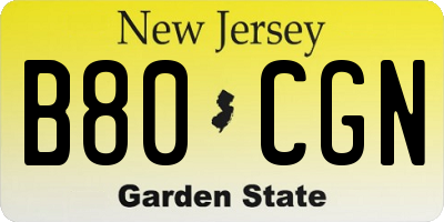 NJ license plate B80CGN