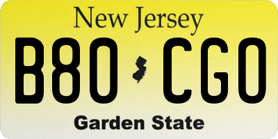 NJ license plate B80CGO