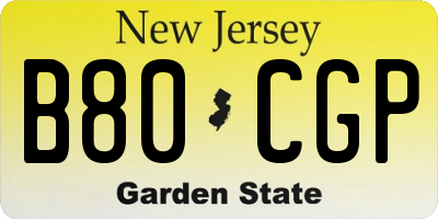 NJ license plate B80CGP