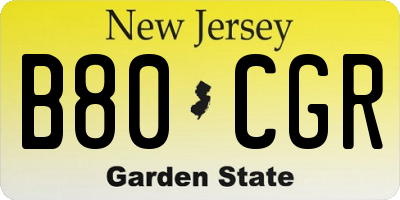 NJ license plate B80CGR