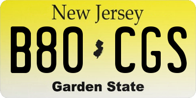 NJ license plate B80CGS