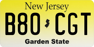 NJ license plate B80CGT