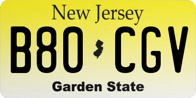 NJ license plate B80CGV