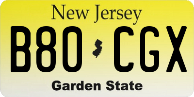 NJ license plate B80CGX